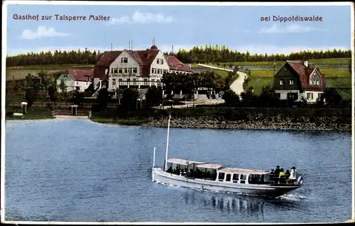 Ak Malter Dippoldiswalde im Osterzgebirge, Gasthof zur Talsperre Malter, Boot