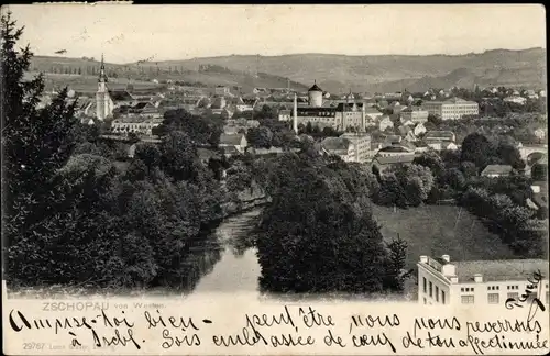 Ak Scopau Zschopau im Erzgebirge Sachsen, Ortsansicht von Westen