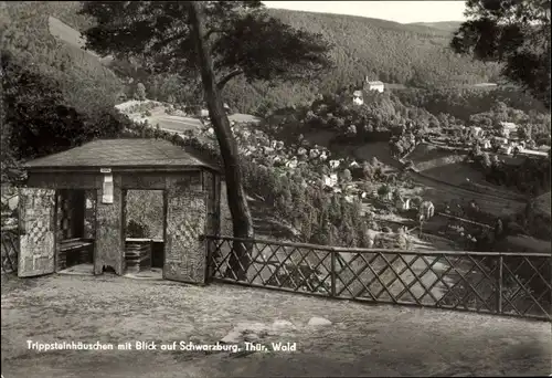 Ak Schwarzburg in Thüringen, Trippsteinhäuschen mit Blick auf den Ort