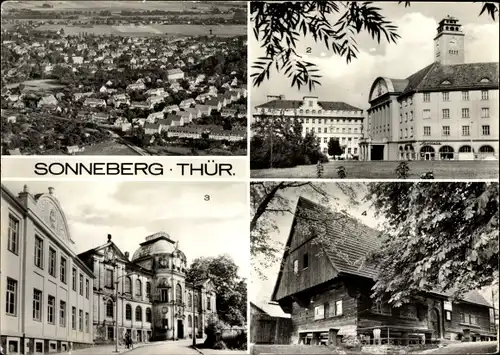 Ak Sonneberg in Thüringen, Teilansicht, Rathaus und Poliklinik, Spielzeugmuseum, Lutherhaus