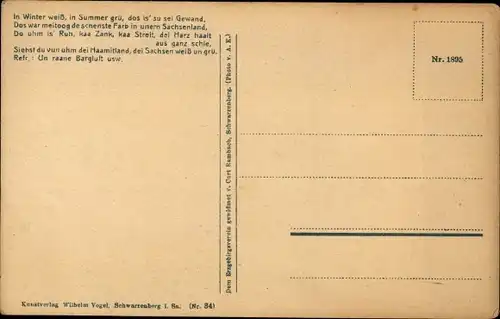 Lied Ak Vogel, Wilhelm, Oberwiesenthal, Wilkumme of 'en Fichtelbarg, Neues Fichtelberghaus, Winter