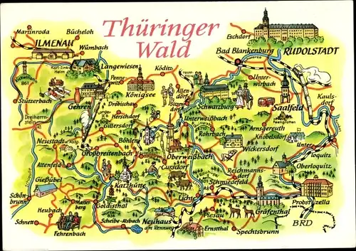 Landkarten Ak Thüringer Wald III, Ilmenau, Rudolstadt, Oberweißbach, Probstzella