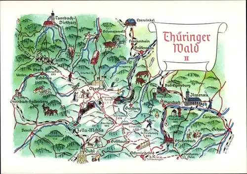 Landkarten Ak Ilmenau in Thüringen, Thüringer Wald II, Zella-Mehlis, Oberhof