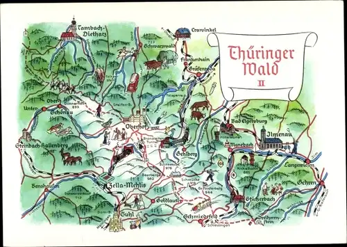 Landkarten Ak Ilmenau in Thüringen, Thüringer Wald II, Zella-Mehlis, Oberhof