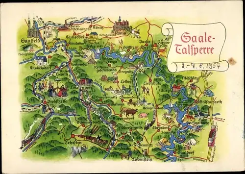 Landkarten Ak Bad Lobenstein in Thüringen, Leutenberg, Saalburg, Lehesten, Saalfeld, Saaletalsperre