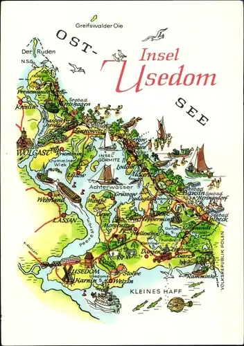 Landkarten Ak Insel Usedom, Wolgast, Lassan, Bansin
