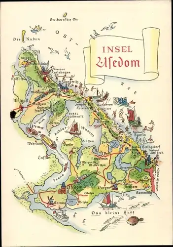 Landkarten Ak Insel Usedom, Zinnowitz, Heringsdorf, Bansin, Wolgast, Lassan