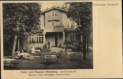 Ak Ostseebad Zinnowitz auf Usedom, Hotel und Pension Glienberg, Gartenansicht