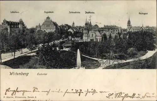 Ak Lutherstadt Wittenberg, Elstertor, Lutherhaus, Schlosskirche, Augusteum, Reichspost, Stadtkirche