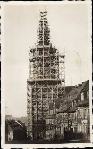 Foto Ak Annaberg Buchholz im Erzgebirge, Kirchturm im Bau, Baustelle