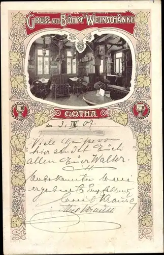 Passepartout Ak Gotha Thüringen, Böhm's Weinschänke, Innenansicht