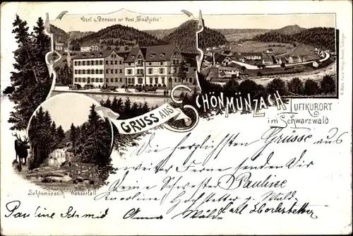Vorläufer Litho Schönmünzach im Murgtal Baiersbronn im Schwarzwald, Hotel Glashütte, Wasserfall