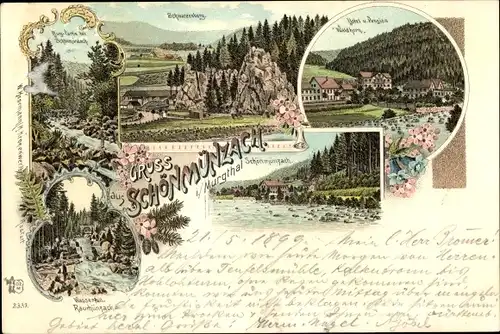 Litho Schönmünzach Baiersbronn im Schwarzwald, Ortsansichten, Hotel