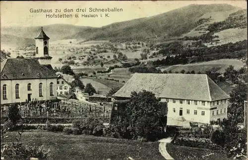 Ak Hofstetten in Baden Schwarzwald, Gasthaus zu den drei Schneeballen, Kirche