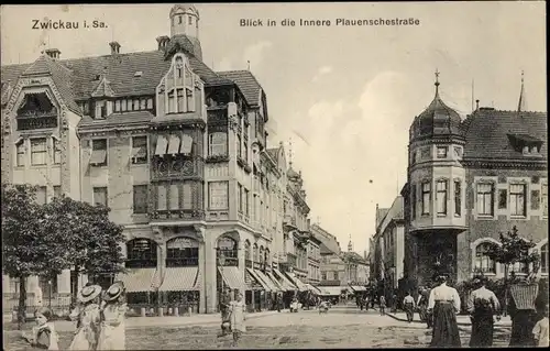Ak Zwickau in Sachsen, Innere Plauensche Straße, Geschäfte