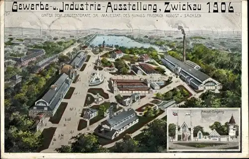 Künstler Ak Zwickau in Sachsen, Gewerbe und Industrie Ausstellung 1906, Haupteingang, Totale