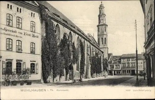 Ak Mühlhausen in Thüringen, Kornmarkt, Geschäft Friedr. Hecht, Gottfried Hecht