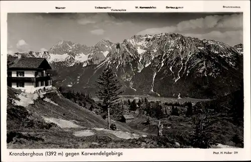 Ak Kranzberghaus bei Mittenwald, Blick gegen Karwendelgebirge