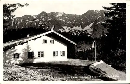 Ak Haus Wettersteinwand auf der Ehrwalder Alm, Hütte
