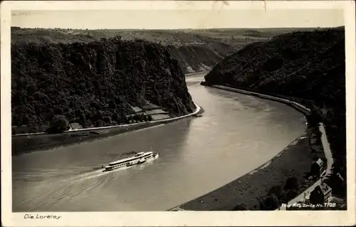 Ak Sankt Goarshausen am Rhein, Loreley, Dampfschiff auf dem Rhein