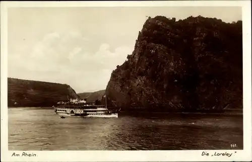 Ak Sankt Goarshausen am Rhein, Loreley, Dampfschiff auf dem Rhein