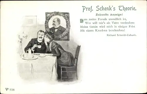 Künstler Ak Prof. Schenk's Theorie, Zukunfts Anzeige, Richard Schmidt-Cabanis