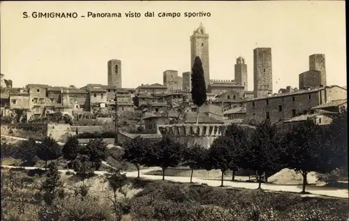 Ak San Gimignano Toskana Italien, Panorama visto dal campo sportivo