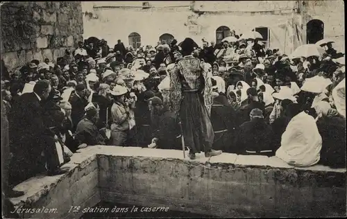 Ak Jerusalem Israel, Station VII, Gerichtstor, Tordurchblick, Händler mit Waren, Körbe
