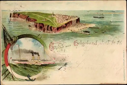 Litho Helgoland in Schleswig Holstein, HAPAG Seebäderschiff Cobra