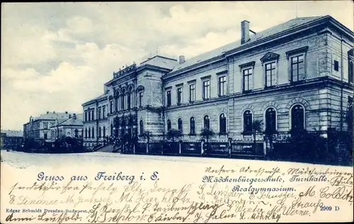 Ak Freiberg in Sachsen, Mädchenbürgerschule, Turnhalle, Realgymnasium