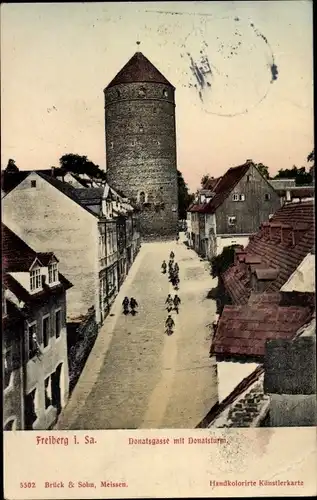 Ak Freiberg in Sachsen, Donatsgasse mit Donatsturm