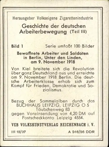 Sammelbild Geschichte der deutschen Arbeiterbewegung Teil III, Bild 1 Unter den Linden 1918