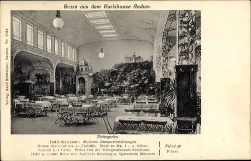 Ak Aachen in Nordrhein Westfalen, Hotel Restaurant Karlshaus, Wintergarten