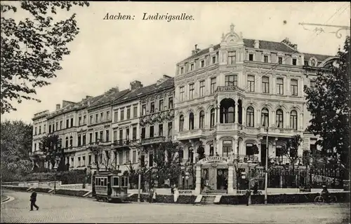 Ak Aachen, Ludwigsallee, Restauration, Straßenbahn