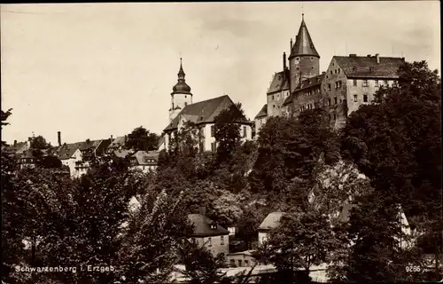 Ak Schwarzenberg im Erzgebirge Sachsen, Teilansicht, Kirche