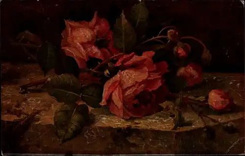 Künstler Ak Rote Rosen, Blumenstillleben