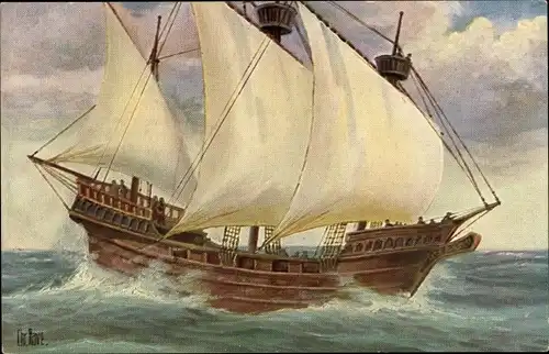 Künstler Ak Rave, Chr., Marine Galerie 129, Englischer Segler, 15. Jahrhundert