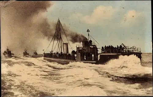 Ak Deutsche Kriegsschiffe, Torpedoboote auf hoher See zum Angriff, Kaiserliche Marine