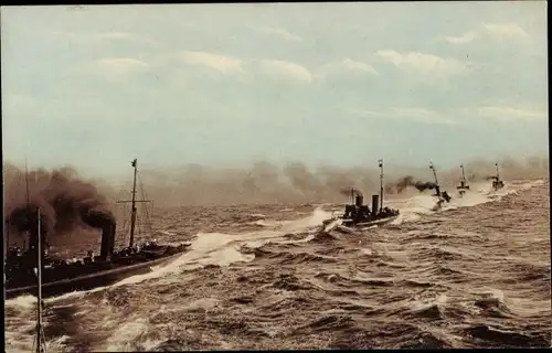 Ak Deutsche Kriegsschiffe, Torpedobootsdivision in Kiellinie bei bewegter See