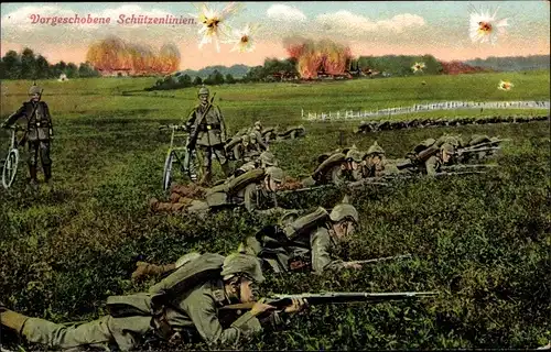 Ak Vorgeschobene Schützenlinien, Deutsche Soldaten in Uniformen, I WK