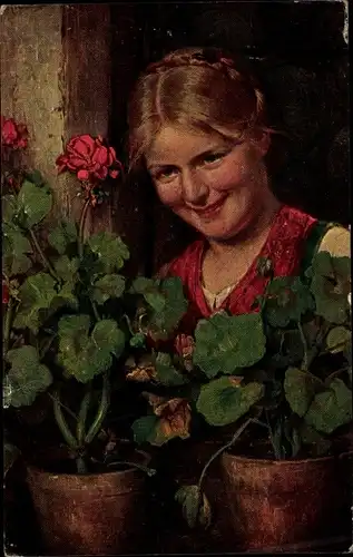 Künstler Ak Engel, Hugo, Unter Blumen