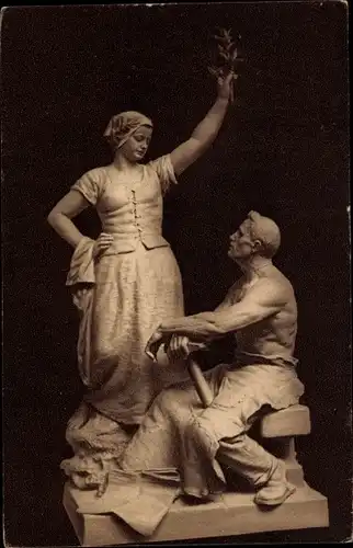 Ak Plastik von M. Götze, Arbeit krönt, Schmied