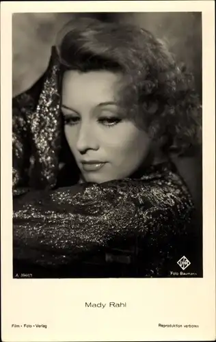 Ak Schauspielerin Mady Rahl, Portrait