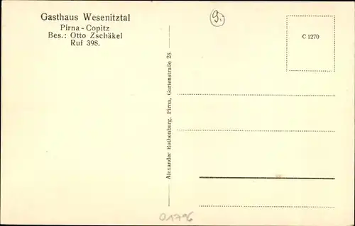 Ak Copitz Pirna in Sachsen, Gasthaus Wesenitztal, Otto Zschäkel, Innenansicht