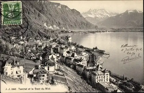 Ak Territet Montreux Kt. Waadt, Blick auf den Ort, Dent du Midi