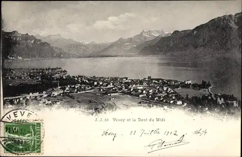 Ak Vevey Kanton Waadt, Dent du Midi, Blick auf den Ort