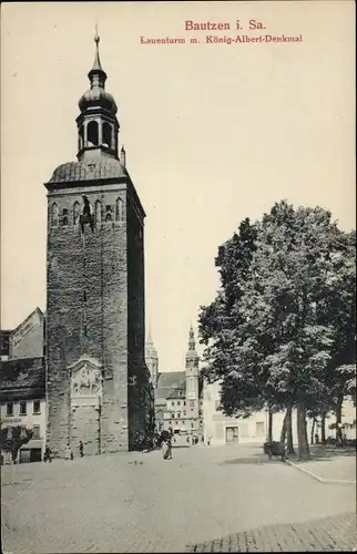 Ak Bautzen in der Oberlausitz, Lauenturm m. König-Albert-Denkmal, Kirchtürme