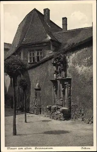 Ak Zittau in Sachsen, Mauer am alten Gymnasium