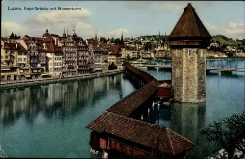 Ak Luzern Stadt Schweiz, Kapellbrücke, Wasserturm