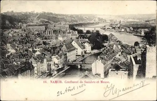 Ak Namur Wallonien, Zusammenfluss von Sambre und Maas